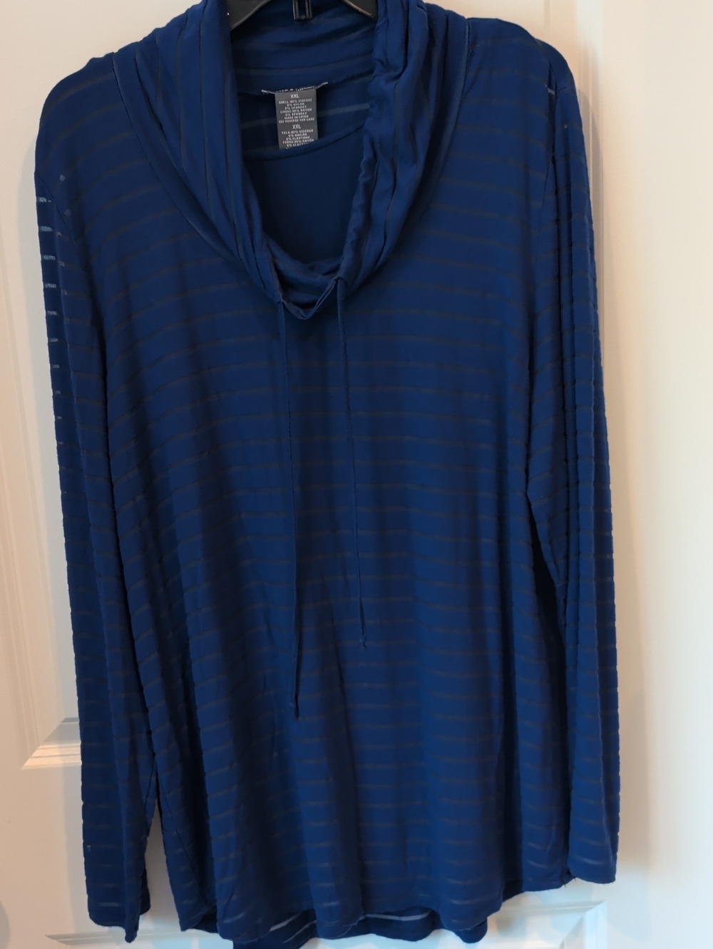 Chelsea & Theodore Navy Striped Cowl Neck Pullover